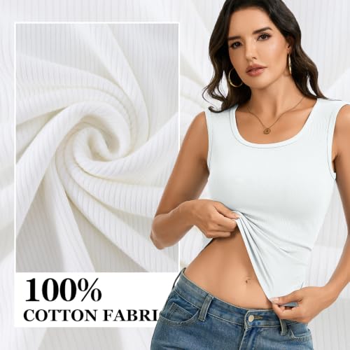 KEEPSHOWING Women Wide Strap Ribbed Cropped Tank Tops Sleeveless Camisole 2026 Summer Trendy Crop Top (WT,S) White — view 3