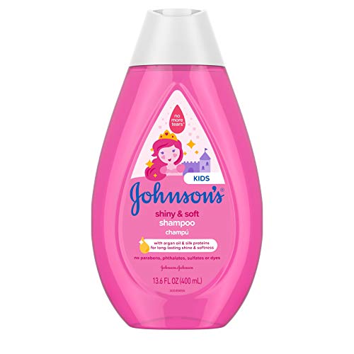 Johnson’s Baby Shiny Soft TearFree Kids’ Shampoo with Argan Oil Silk Proteins Paraben Sulfate DyeFree Formula Hypoallergenic Gentle for Toddler’s Hair, 13.6 Fl Oz