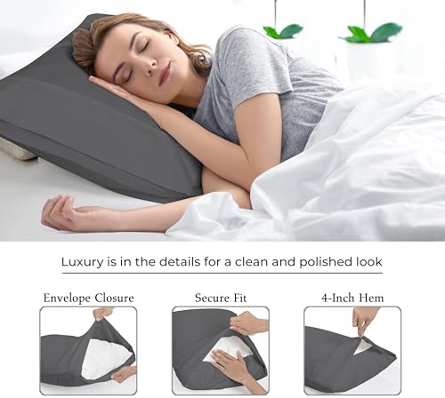 Image of Royale Linens Grey Pillowcase Set of 12 - Queen 20 inchx30 inch Bed Pillow Cover - 1800 Brushed Microfiber - Wrinkle & Fade Resistant - Bulk Pillow Cases - Hotel Quality Pillowcase 12 Pack (Queen, Grey)