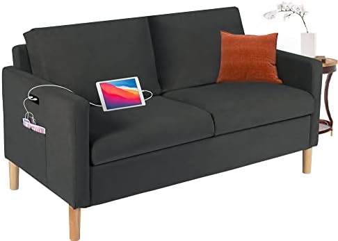 TYBOATLE 55" Modern Fabric Loveseat Sofa with 2 USB Charging Ports, Love Seats Furniture Suitable for Small Spaces, Living Room, Office, Soft Couch Easy to Install (Dark Grey)