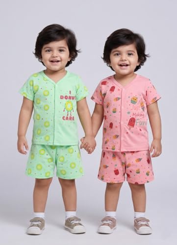 Image of Chandrika Baby Boys & Girls Regular Fit 100% Cotton Half Sleeve Jhabla & Shorts Set Pack of 3