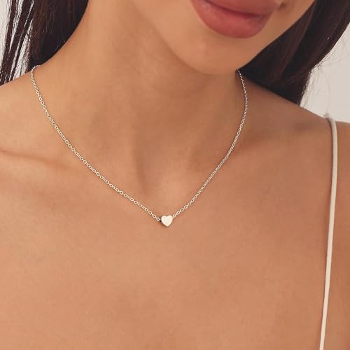 Dainty Heart Necklace for Women Simple Gold/Silver Open Heart Choker Necklaces Tiny Round Coin Pendant Bubble Heart Necklace for Women Birthday Christmas Gifts Stocking Stuffers2