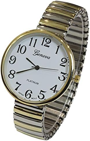 Geneva Super Large Face Easy to read Two Tone Stretch Band Watch