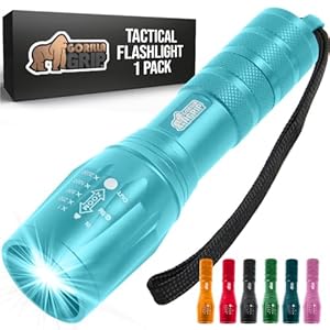 GORILLA GRIP Powerful LED Tactical Flashlight, 750 FT High Lumens 5 Adjustable Modes, Water Resistant, Ultra Bright Zoom Flashlights, Small Mini Flash Light, Camping, Night Dog Walking, Turquoise