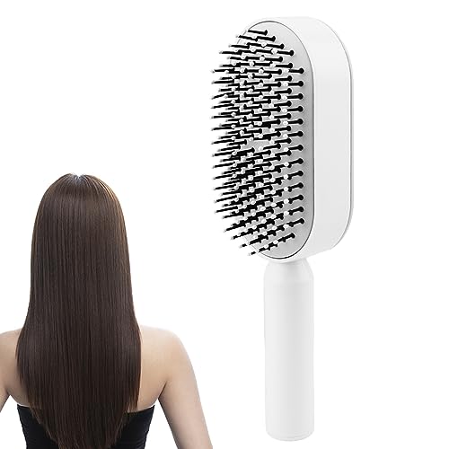 Self Cleaning Hair Brush for Women Detangling Hair Brush Soft Hairbrush Anti Static Air Cushion Massage Hair Comb for Women Long Short Wavy Straight Hair(White)