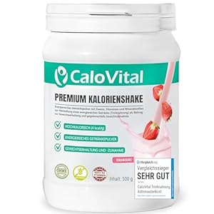 CaloVital Drinkvoeding, hoogcalorisch voor gewichtstoename, koolhydraten en eiwitten als calorieshake, hoge dosis met veel vitaminen, premium kwaliteit uit Duitsland (aardbeien 500 g), poeder