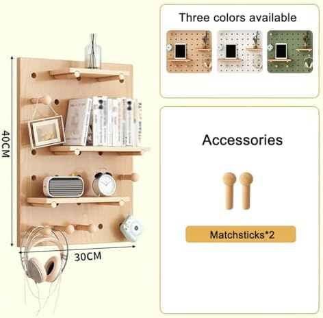 Modular Wood Pegboard Wall Organizer, 1.6cm Thick Multifunctional Tool Storage Panels for Bedroom, Study, Office - 70x120 cm Perforated Tool Holder