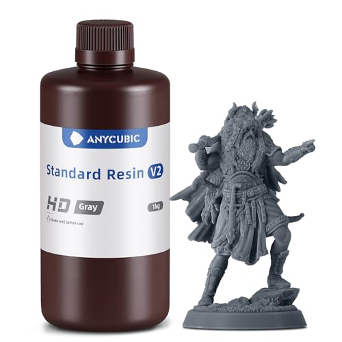 ANYCUBIC 3D Printer Resin, Upgraded 8K Standard Resin V2, Enhanced Toughness and Strength, Lower-Odor, High Precision 3D Printing Resin for All LCD Resin 3D Printers (HD Grey, 1kg) HD Grey 1