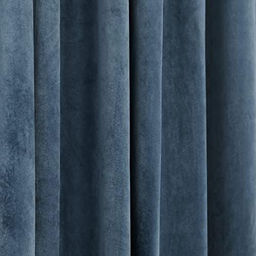 Helen curtain Luxury Pom Poms Curtain for Living Room Blackout Velvet 2 Panels Curtains Set Luxury Tassel Bedroom Curtains(Grey-Blue,(50W×108L)×2)