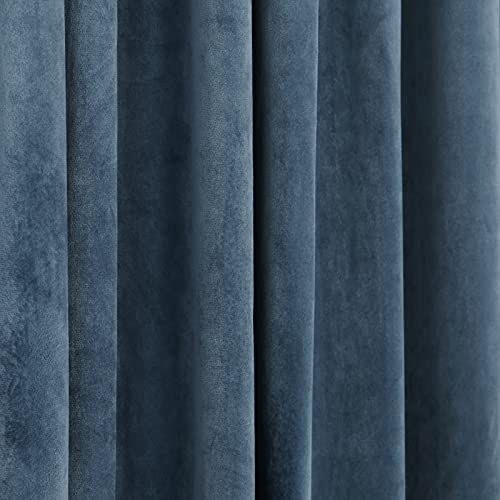 Luxury Pom Poms Curtain for Living Room Blackout Velvet 2 Panels Curtains Set Luxury Tassel Bedroom Curtains(Grey-Blue,(50W×96L)×2)
