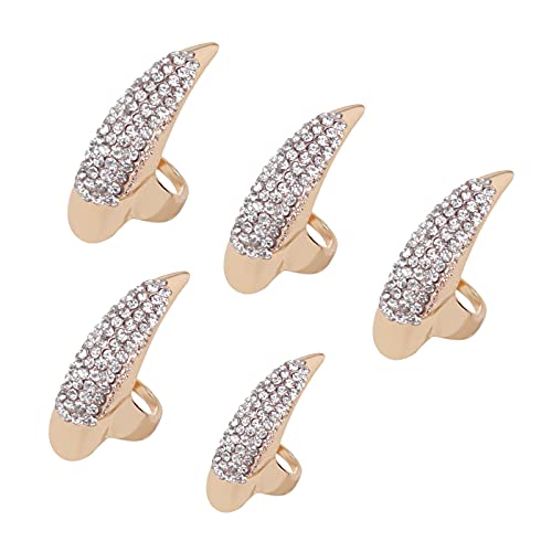 Faxianther 10Pcs Claw Ring Full Finger Set Halloween Devil Costume Ring Men Women Gothic Punk Bend Fingertip Bird Claws Rings Cosplay Decor (Gold A)