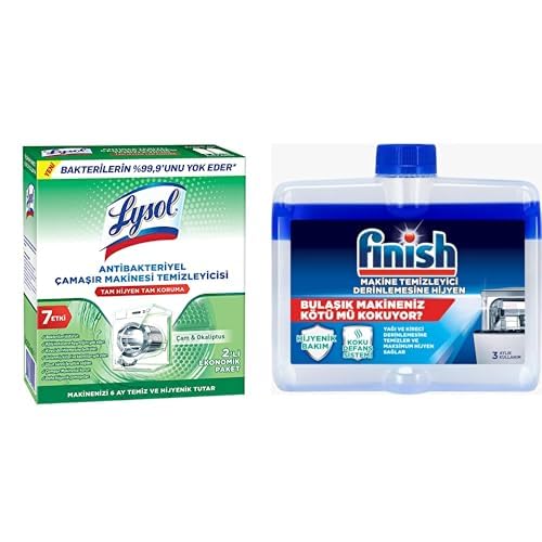 Lysol Antibakteriyel Çamaşır Makinesi Temizleyici Çam ve Okaliptus Ferahlığı 250 ml ve Finish Bulaşık Makinesi Temizleyicisi (1 x 250 ml)