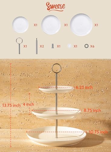 Sweese 735.101 3 Tier Cupcake Stand- White Porcelain Cake Stand- Dessert Stand, Tiered Serving Trays for Parties
