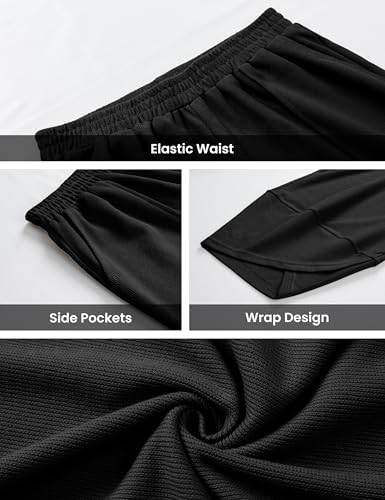 Image of Himosyber Women Cotton Pants Wide Leg Pants Casual Loose Baggy Elastic Waist Beach Palazzo Harem Pants