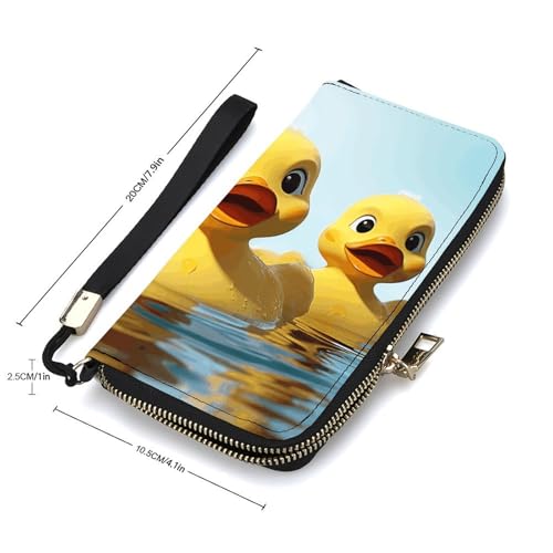 Cute Yellow Rubber Ducky Ladies' Leather Wallet With Hand Strap Slim Vertical Purse Wallets Card Case Long Zip Around Long Wallet Credit Cards Holder Phone Clutch2