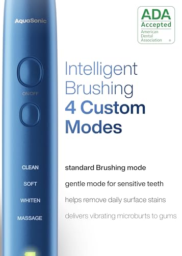 Image of Aquasonic Adult Vibe Series Ultra-Whitening Toothbrush A- Ada Accepted Electric Toothbrush-8 Brush Heads & Travel Case A- 40,000 Vpm Motor & Wireless Charging-4 Modes W Smart Timer A- Sapphire Blue