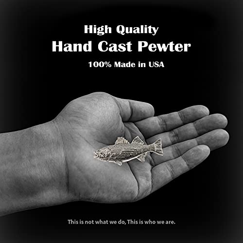 Striped Bass Pin, Pewter, 2 Inches, 100% Handmade in the USA, Striper, Linesider, Rockfish, Saltwater, Fishing, Realistic, Metal, Lapel, Hat, Brooch, Gift, Jewlery, Over 3100 Unique Designs3