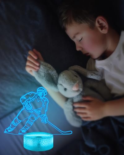 Attivolife Ice Hockey 3D Night Light, Bedside Illusion Optical Hologram LED Lamp with Remote Control + Timer 16 Color Changing, Bedroom Decor Personalized Best Birthday Gift for Kid Boy Teen Sport Fan - Thumbnail 5