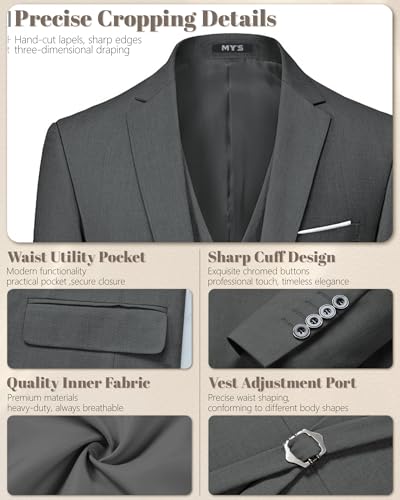Image of MY'S Men's 3 Piece Suit Notch Lapel 2 Button Blazer Slim Fit Dress Business Party Jacket Vest Pants & Tie Set