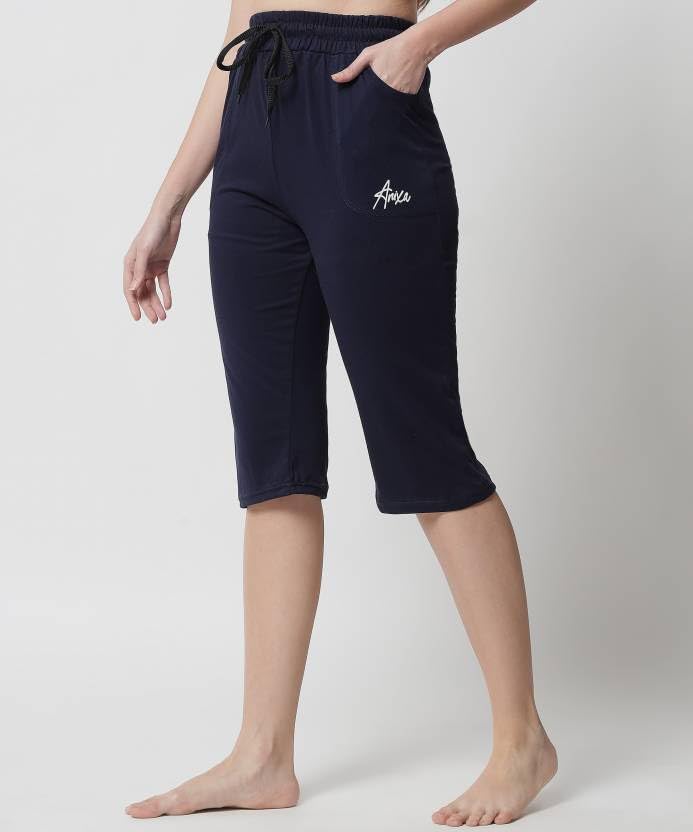 Image of Women's Cotton Capri Pants, Drawstring Waist, Knee Length, Pack of 3
