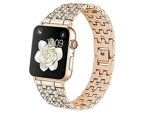 Amhello Women Full Bling Diamonds Chain Watch Bands Compatible With Apple Watch 38 Mm 40 Mm,Stainless Straps Replacement Wristband For Iwatch Band Series 6 5 4 3 2 1 (38/40 Mm Rose Gold) #TOP1