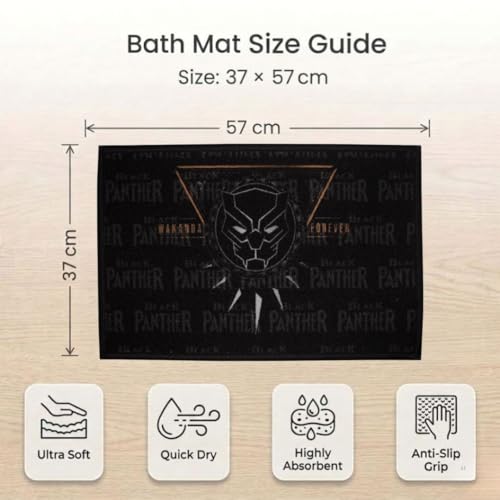 Image of Athom Living Premium Anti Slip Kids Bathmat, Durable Nylon Fabric, Soft & Comfortable, Easy to Clean, Stylish Multicolor Home Decor Mat for Doorway & Kids Room, 37x57 cm, Black Panther Design