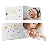 30 x Geburt Danksagungskarten Geburtskarten individuell mit Foto und Text für Mädchen und Jungen - Blauer Ballon