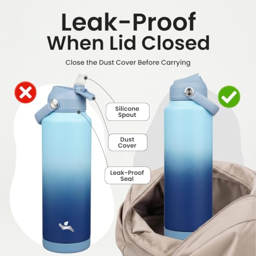 Image of Konokyo 40 oz Insulated Stainless Steel Sports Water Bottle with Straw Lid