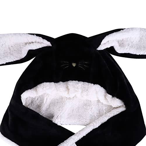 Plush Animal Hood Earflap Hat Cartoon Hat Scarf Gloves Mittens Adult 3-in-1 Set Hoodie Pockets Bunny Ear Winter4