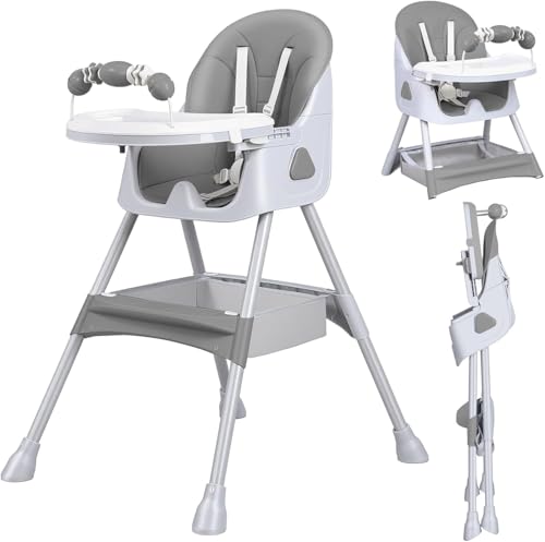 UBRAVOO 3-in-1 Babyhochstuhl Kinderstuhl Klappbar Baby Hochstuhl ab 6 Monate Umwandelbarer Ess- und Spielhochstuhl mit Doppellagigem Essteller und Spielzeugregal