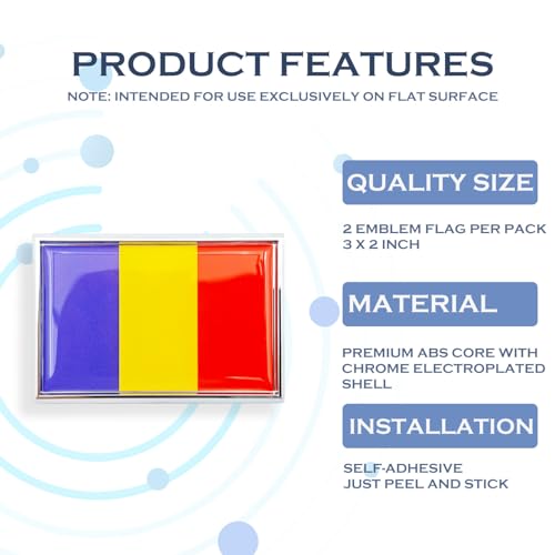 Image of Romania Flag Sticker Emblem Romanian Decal Car Chrome Flags, 2 Pack, 3 x 2 inches