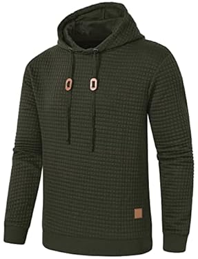 AMAZON - Deyeek Mens Hoodies Pullover Casual Long Sleeve Sweatshirts Slim Fit Solid Plaid Jacquard Hipster Hooded Army Green