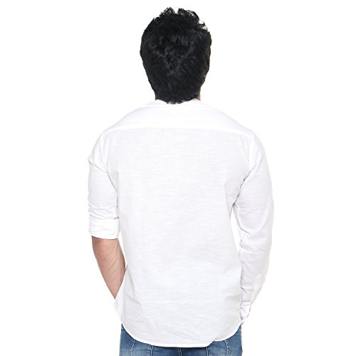 Image of Men's Linen Chinese Collar Full Sleeve Plus Size Short Kurta