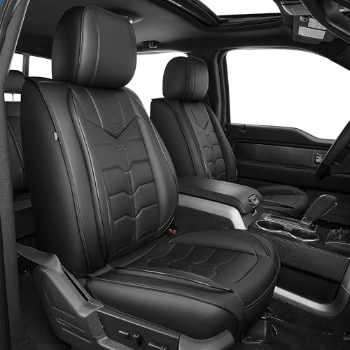 AOMSAZTO Seat Covers Fit for Ford F150 : 2009-2024 2025 2026 - F250/F350/F450 2017-2024 2025 2026 Truck Pick-up Full Set Car Seat Covers Faux Leather(Blackline, 5 Seats)