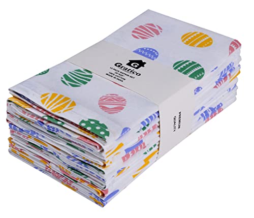 [20X20] Cloth Napkins Set Of 12 Cotton, Dinner Napkins Cloth Washable, Easter Egg Print Premium Over Sized Multi Color Cloth Napkins With Mitered Corners, Ultra Soft, Durable Hotel Quality #TOP17