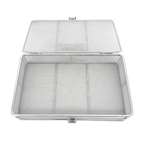 Bandeja de esterilización de acero inoxidable, cesta de desinfección perforada de malla con tapa para equipos médicos, 15 x 10 x 5 cm