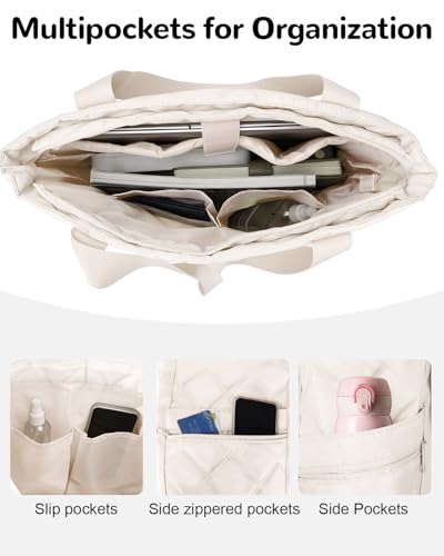 16L Small Tote Bag for Women, 14" Laptop Work Bag, Puffer Handbags Carry On Bags for Beach Commute4