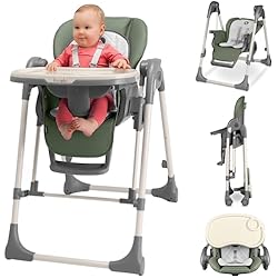 Trona Balancin Bebé LIONELO Laurice Trona para niños de 6 a 36 meses (15 kg) 2 en 1 con Función Balancín (9 kg), 5 niveles de altura, ajuste de respaldo y reposapiés, cinturones de seguridad, canciones de cuna (Olive)