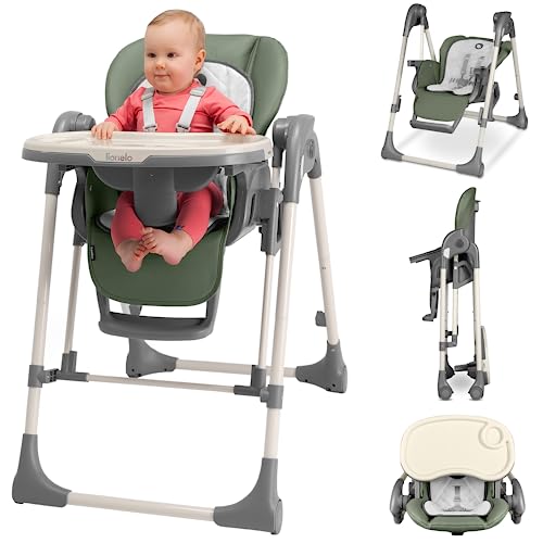 LIONELO Laurice 2in1 Seggiolone pappa e altalena per bambini da 6 a 36 mesi Funzione dondolo e Ninne nanne 5 Livelli di altezza Regolazione Pieghevole e Portatile Cinture 5punti