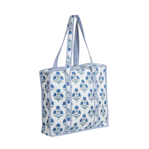 Image of LKGSM RUGS Cotton Tiger Block Print Tote Bag, Indian Handmade Shopping Shoulder Bag, Unisex Market Daily Use