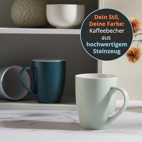 for friends 6 Stück Kaffeebecher 300ml aus hochwertigem Steinzeug, Kaffeetasse in mintgrün, Kaffeebecher mit Henkel, Spülmaschinen- & Mikrowellengeeignet