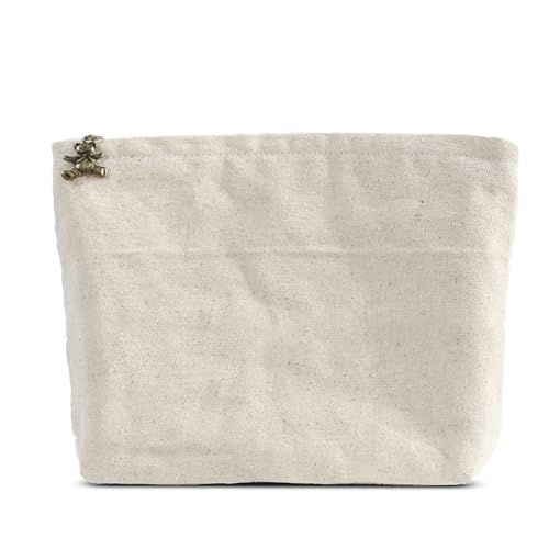 HAPPYHEIDI Canvas Pouch for Tools, Painting Pouch, Raw White, Cotton Blend, Solid, Zipper, 7.1x2.4x7 Inches, Natural