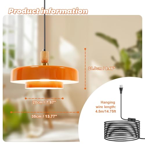 Image of Plug in Pendant Light, Adjustable Height Hanging Fixture, Vintage Industrial Hanging Lamp, No Hardwire Needed Swag Light for Kitchen Island, Bedroom, Dining Room