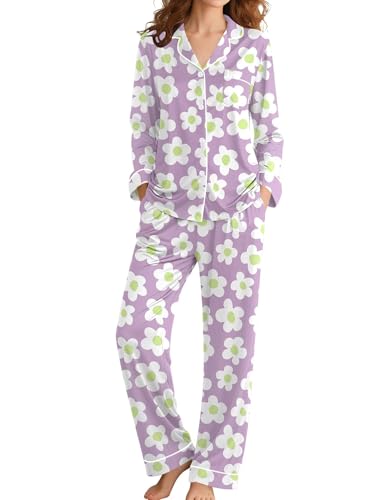 Image of SWOMOG Womens Pajamas Set Long Sleeve Sleepwear Button Down Nightwear Soft Cotton Pj Lounge Sets