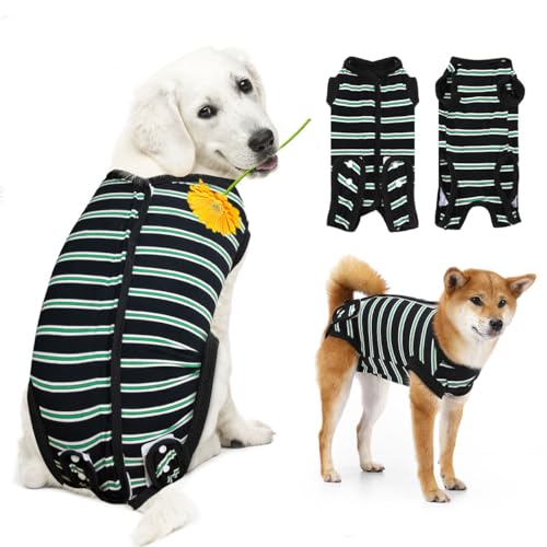 Image of VavoPaw Dog Surgery Suit, Soft Breathable Dog Onesie for Surgery, Dog Bodysuit for Female Male Puppies, Puppy Cone E-Collar Alternative for Wounds Skin Diseases After Surgery, XXXL Black Stripe