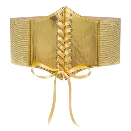 JDGFH Goldener Gürtel Damen Korsett Gürtels Elastischer Korsett Gürtels PU Kunstleder- Gürtel Damen Gold - für Kleid Shirt Cosplay Kostüms(Geeignet für Größen bis einschließlich 40) ﻿