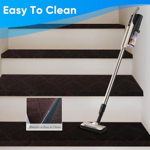 Maymat 9"X36" Bullnose Stair Treads Carpet Non-Slip for Wooden Steps Indoor, Machine Washable and Reusable with Tape Free Self-Adhesive Back for Pets, Set of 15, Brown by Maymat - Used condition - Image 2
