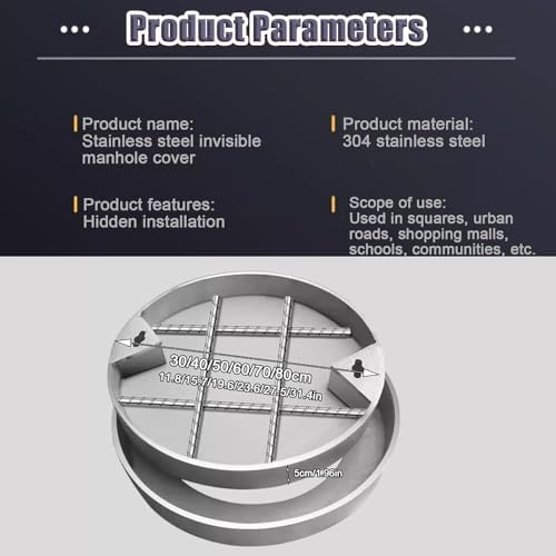 Round Stainless Steel Septic Tank Lid - Invisible Manhole Cover for Lawns & Vegetable Gardens (19.6"x19.6"x1.96") - Durable, Weatherproof, Easy Access Design
