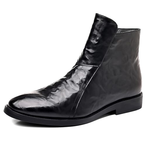 Men's Genuine Leather Zip Chelsea Boot Classic Slip On High Low Chunky Heel Work Business Dress Ankle Boot