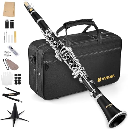 Vangoa Bb Clarinet Beginner Student Clarinet Kit for School Band 17 Nickel-Plated Keys B Flat Clarinet with Case Reeds Stand Cleaning Kit